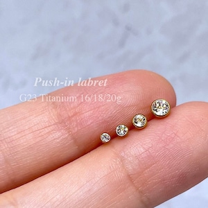 Titanium CZ Labret Stud Flat Back Earring for Tragus Helix Cartilage Nose, Dainty Gold Stud 16G 18G 20G