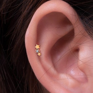 20G/18G/16G Dainty Triple Star Cluster Stud Push Pin Labret Cartilage Earring, Threadless Flat Back Stud, Cartilage Stud, Flat Back Earring