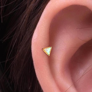 Minimalist Triangle 18K PVD Gold Opal Push Pin Labret Helix Cartilage Earring, Flat Back Stud, Flat Back Earring Threadless Stud 20G/18G/16G