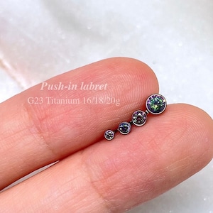 IMPLANT GRADE TITANIUM 20g 18g 16g Threadless Earring, Tiny Cz Gem Labret Stud, Push In Labret Flat Back Earring Helix Cartilage Tragus Stud