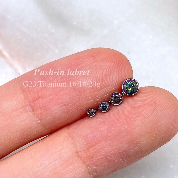 IMPLANT GRADE TITANIUM 20g 18g 16g Threadless Earring, Tiny Cz Gem Labret Stud, Push In Labret Flat Back Earring Helix Cartilage Tragus Stud