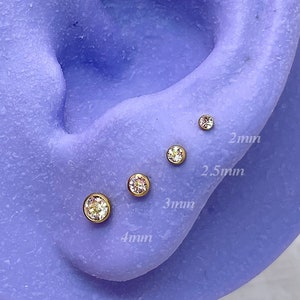 Implant Grade Titanium Gold Plated Crystal Cartilage Helix Tragus Conch Jewelry Push In Labret Stud Threadless Flat Back Earring 20g 18g 16g
