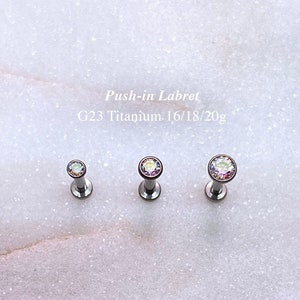 IMPLANT GRADE TITANIUM 20g 18g 16g Threadless Earring, Tiny Gem Labret Stud, Push In Labret, Flat Back Earring, Helix Cartilage Tragus Stud