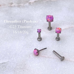 IMPLANT GRADE TITANIUM, Opal Labret Stud, 20G, 18G, 16G Labret, 2mm/3mm/4mm Gem Top, Opal Stud Earring, Cartilage, Helix, Tragus Piercing