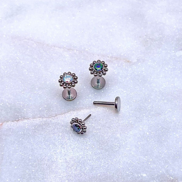 IMPLANT GRADE TITANIUM Crystal Threadless Earring Cartilage Helix Conch Piercing Jewelry Push In Labret Stud Flat Back Earring 20g 18g 16g