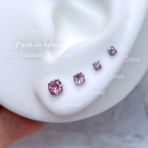 2/3/4mm Prong Set CZ Gem Flat Back Earring Labret Stud Push In Labret G23 Implant Grade Titanium 20g 18g 16g Cartilage Helix Tragus Piercing