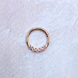 16g Septum Ring, Dainty CZ Gem Lined Septum Jewelry, 316L Surgical Steel Septum Piercing, Seamless Hinged Clicker Hoop