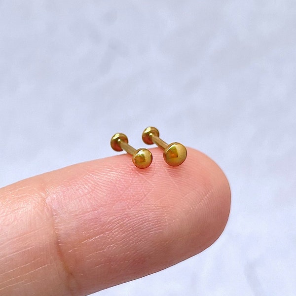Implant Grade Titanium Golden Dome Dot Pin Cartilage Helix Tragus Conch Jewelry Push In Labret Stud Threadless Flat Back Earring 20g 18g 16g