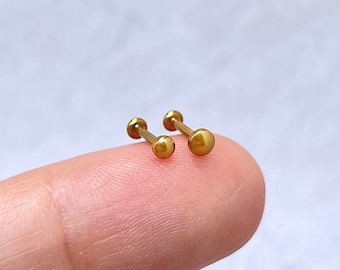 Titanium Golden Dome Stud Earring, Threadless Labret, Conch Helix Tragus