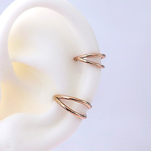 316L Surgical Steel 16g/18g/20g PVD Rose Gold Double Helix Hoop Earring, Segment Rings Cartilage Hoop, Seamless Hinged Clicker Ear Piercing