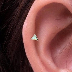 Minimalist Geometric Triangle Opal Push Pin Labret, Helix Cartilage Earring, Flat Back Stud, Flat Back Earring, Threadless Stud, 20G/18G/16G