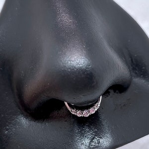 16g Septum Ring, Dainty CZ Gem Lined Septum Jewelry, 316L Surgical Steel Septum Piercing, Seamless Hinged Clicker Hoop