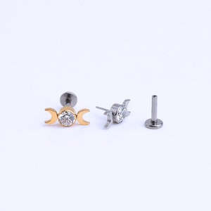 20G/18G/16G Romantic Moon Phase Stud Push Pin Labret, Helix Cartilage Earring, Threadless Flat Back Stud, Flat Back Earring, Helix Stud