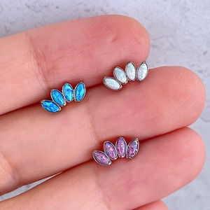 IMPLANT GRADE TITANIUM Marquise Opal Threadless Earring Cartilage Helix Conch Jewelry Push In Labret Stud Flat Back Earring 20g 18g 16g