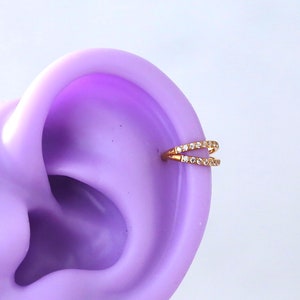 Implant Grade Titanium Double CZ Paved Cartilage Earring, Helix Hoop, 16g Clicker, 8mm Cartilage Hoop, PVD Gold, Rose Gold, Silver Finish