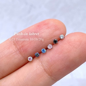 2/3/4mm Prong Set CZ Gem Flat Back Earring Labret Stud Push In Labret G23 Implant Grade Titanium 20g 18g 16g Cartilage Helix Tragus Piercing