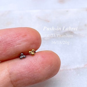IMPLANT GRADE TITANIUM 20g 18g 16g Earring, Tiny Trinity Bead Labret Stud, Push In Labret Flat Back Earring, Helix Cartilage Tragus Piercing
