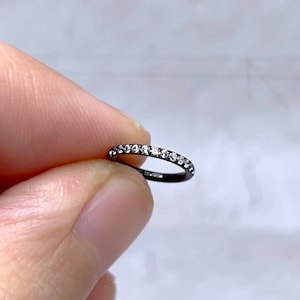 16g Diamond Paved Black Clicker Hoop Earring for Cartilage/Helix/Rook/Lobe, Hypoallergenic 316L Surgical Steel • Non-Tarnish •