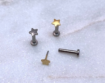 IMPLANT GRADE TITANIUM, Cartilage, Helix, Tragus Earring, Dainty Star Moon Heart Thunder Labret Stud, 20g 18g 16g Piercing Jewelry