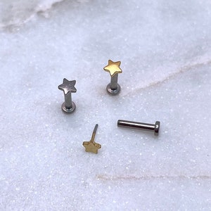 IMPLANT GRADE TITANIUM, Cartilage, Helix, Tragus Earring, Dainty Star Moon Heart Thunder Labret Stud, 20g 18g 16g Piercing Jewelry