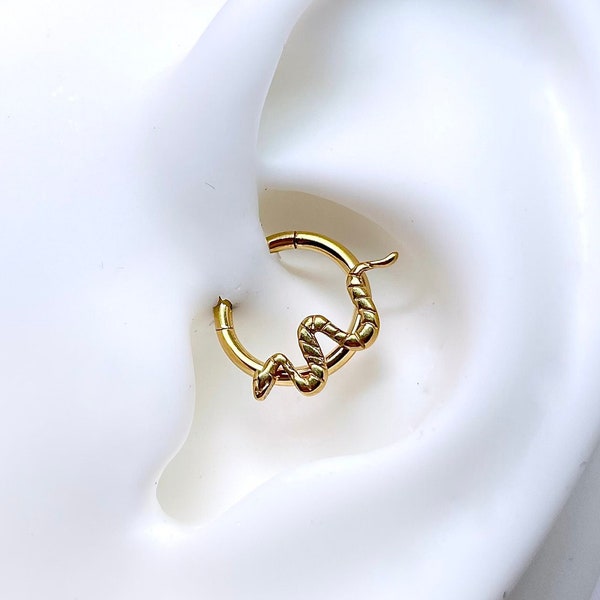 16g Dainty Snake Daith Earring, Daith Hoop, Daith Ring Clicker, G23 IMPLANT GRADE TITANIUM Piercing Jewelry, Hypoallergenic & Non-Tarnish