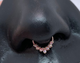 16g Septum Clicker Hoop, Dainty CZ Leaf Details Septum Ring, 316L Surgical Steel Piercing Jewelry