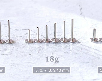 Bar Replacement 20g/18g/16g Push In Labret G23 Implant Grade Titanium 5mm/6mm/7mm/8mm/9mm/10mm Earring Backing, Threadless Flat Back Post