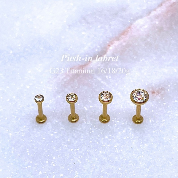 Implant Grade Titanium Gold Plated Crystal Cartilage Helix Tragus Conch Jewelry Push In Labret Stud Threadless Flat Back Earring 20g 18g 16g