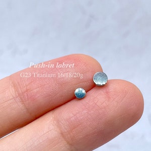 Implant Grade Titanium Push In Labret Flat Disc Circle Dot Stud, Cartilage, Helix, Tragus Piercing Jewelry, 20g 18g 16g Threadless Earring