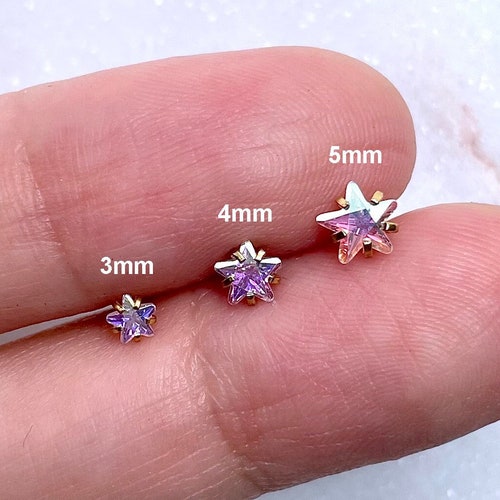 16g Ball Back Earring 3mm/4mm/5mm Prong Set Iridescent CZ Star Etsy