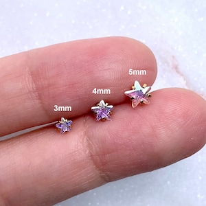 16g Ball Back Earring 3mm/4mm/5mm Prong Set Iridescent CZ Star Cartilage Ear Stud Helix Tragus 316L Surgical Steel