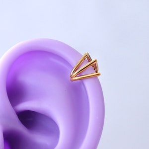 G23 Implant Grade Titanium Triple Spike, Cartilage Earring, Helix Hoop, 16g Clicker, 8mm 10mm Conch Hoop, PVD Gold, Silver Finish