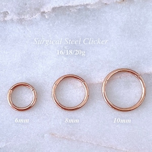 316L Surgical Steel Cartilage Earring, Helix Hoop, 16g 18g 20g Clicker, 6mm 8mm 10mm Conch Hoop, Tragus Ring, Gold, Rose Gold, Silver Finish image 2