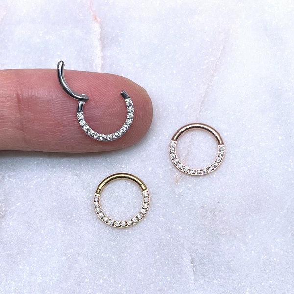 16g, Diamond, Septum Clicker, Nose Ring, Daith Earring, Septum Jewelry, 100% Surgical Steel