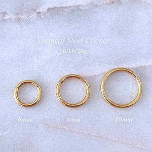 16g 18g 20g Nose Ring, Clicker Hoop Septum Jewelry, 6mm 8mm 10mm Daith Earring Minimalist Gold, Rose Gold 316L Surgical Steel Piercing