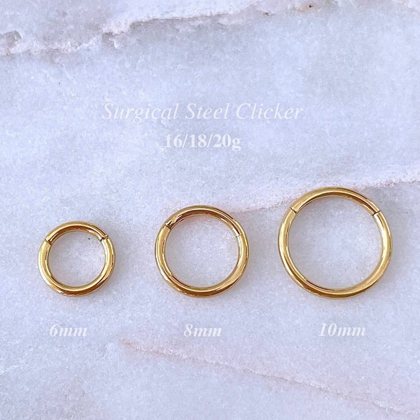 16g 18g 20g Nose Ring, Clicker Hoop Septum Jewelry, 6mm 8mm 10mm Daith Earring Minimalist Gold, Rose Gold 316L Surgical Steel Piercing