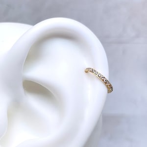 CZ Crystal Paved Cartilage Earring, 16g/8mm Seamless Helix/Rook Clicker Hoop in Silver/Gold/Rose Gold/Black Finish 316L Surgical Steel