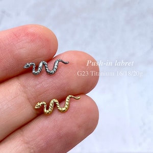 IMPLANT GRADE TITANIUM Dainty Snake Threadless Earring Labret Stud Push In Labret Flat Back Earring 20g 18g 16g