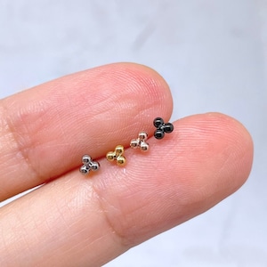 Minimalist Trinity Dot Flat Back CARTILAGE Earring, G23 Implant Grade Titanium, Threadless Push In Labret Stud Silver/Gold/Rose Gold/Black