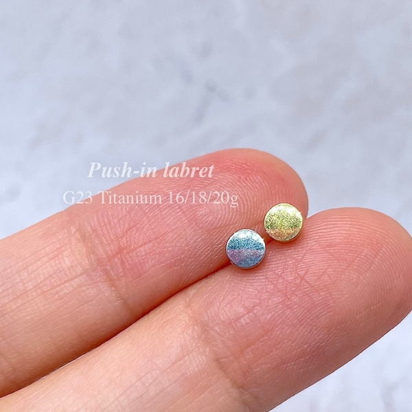 Implant Grade Titanium Push In Labret Flat Disc Circle Dot Stud, Cartilage, Helix, Tragus Piercing Jewelry, 20g 18g 16g Threadless Earring