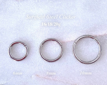 16g 18g 20g Nose Ring, Clicker Hoop Septum Jewelry, 6mm 8mm 10mm Daith Earring Minimalist Gold, Rose Gold 316L Surgical Steel Piercing