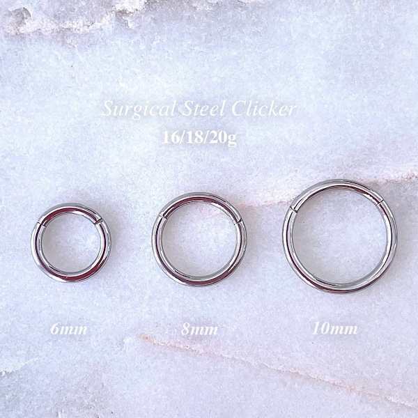 16g 18g 20g Nose Ring, Clicker Hoop Septum Jewelry, 6mm 8mm 10mm Daith Earring Minimalist Gold, Rose Gold 316L Surgical Steel Piercing
