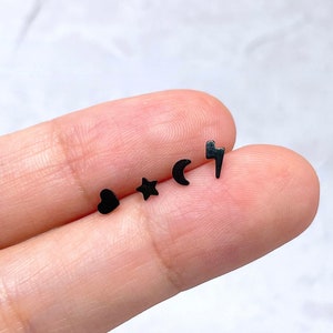Implant Grade Titanium Threadless Push In Tragus/Cartilage Black PVD Heart Stud With Flat Back Implant Grade Titanium Threadless Push In Tragus/Cartilage Black PVD Heart Stud With Flat Back