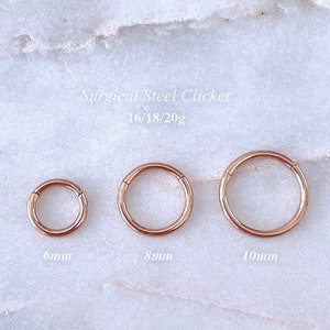 16g 18g 20g Cartilage Earring, Helix Hoop, 316L Surgical Steel Clicker, 6mm 8mm 10mm Conch Hoop, Tragus Ring, Gold, Rose Gold, Silver Finish