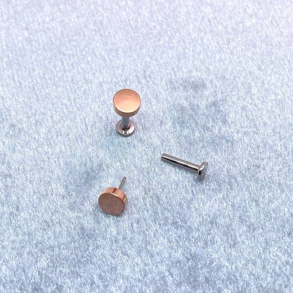 Minimalist Rose Gold Disc Circle Dot Cartilage Flat Back Earring, G23 Implant Grade Titanium Threadless Push In Labret Stud in 16g/18g/20g