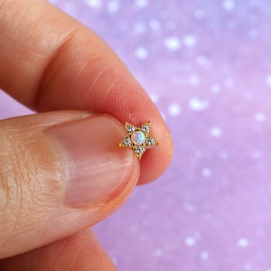 20G/18G/16G Opal CZ Star Stud Push Pin Labret, Helix Cartilage Earring, Flat Back Stud, Flat Back Earring, Helix Stud, Celestial Jewelry