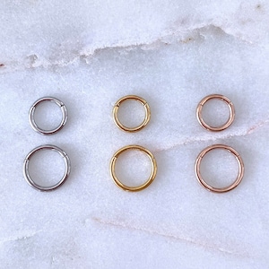 16g 18g 20g Nose Ring, Clicker Hoop Septum Jewelry, 6mm 8mm 10mm Daith Earring Minimalist Gold, Rose Gold 316L Surgical Steel Piercing
