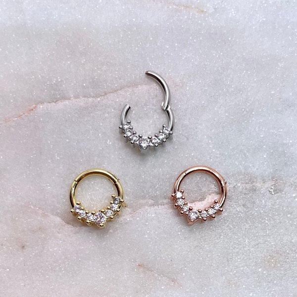 16g Sparkling Gem 8mm Daith Clicker Septum Piercing 316L Surgical Steel