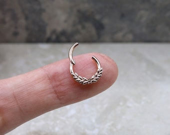 16g, Rose Gold Clicker, Daith Jewelry, Septum Ring, Dainty Leaf, 100% Surgical Steel