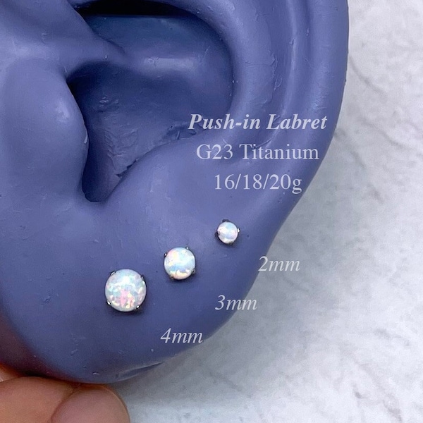 IMPLANT GRADE TITANIUM, Opal Labret Stud, 20G, 18G, 16G Labret, 2mm/3mm/4mm Gem Top, Opal Stud Earring, Cartilage, Helix, Tragus Piercing